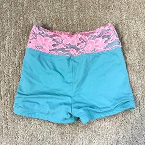 2/$20 Heartless Romantics YM Teal and Pink Lace Dance Shorts